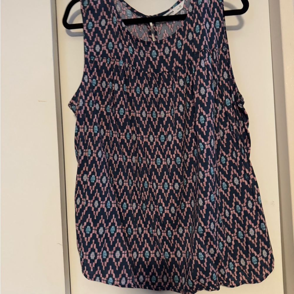 Patterned Sleeveless Top - Pink and Blue